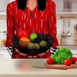 OSQI Corbeille à Fruits En Métal Noir - 24cm - Corbeille à Fruits Décorative Pour Fruits, Légumes Et Pain - Pour Cuisine, Maison, Centres De Table Et Comptoirs -Petit rangement Soldes Magasin 65506155 4