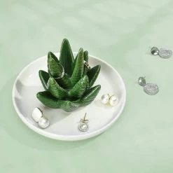OSQI Aloe Cactus Elephant Ring Holder Cat Trinket Dish Jewellery Tray Gifts For Women, Girl, Her, Friend, Lovers, Flamingo Elephant Cat Bulldog Themed Gifts, Anniversaire, Noël, Pendaison De Crémaillère, Cadeaux De Mariage -Petit rangement Soldes Magasin 65506527 3