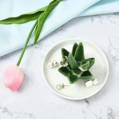 OSQI Aloe Cactus Elephant Ring Holder Cat Trinket Dish Jewellery Tray Gifts For Women, Girl, Her, Friend, Lovers, Flamingo Elephant Cat Bulldog Themed Gifts, Anniversaire, Noël, Pendaison De Crémaillère, Cadeaux De Mariage -Petit rangement Soldes Magasin 65506527 4