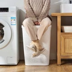 HELLO KITTY BAIN Bac à Linge Sale Avec Couvercle Bonne Ventilation Poignée Ergonomique Pour Salle De Bain Ou Buanderie 100% Recyclé Blanc 44*35*58cm Extra Large -Petit rangement Soldes Magasin 65624531 3