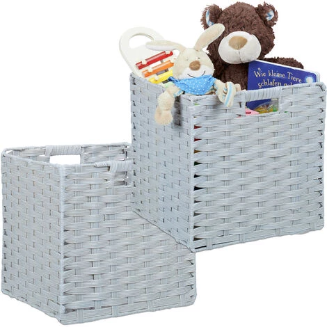 RELAXDAYS 2x Corbeilles De Rangement Plastique Tressé, Panier Poignée étagère Organiseur Vintage, Salle De Bain, 31x32x30 Cm, Gris 3 RELAXDAYS 2x Corbeilles De Rangement Plastique Tressé, Panier Poignée étagère Organiseur Vintage, Salle De Bain, 31x32x30 Cm, Gris