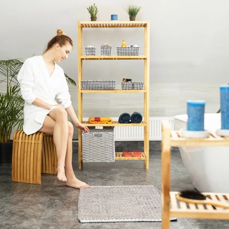 RELAXDAYS 2x Corbeilles De Rangement Plastique Tressé, Panier Poignée étagère Organiseur Vintage, Salle De Bain, 31x32x30 Cm, Gris 5 RELAXDAYS 2x Corbeilles De Rangement Plastique Tressé, Panier Poignée étagère Organiseur Vintage, Salle De Bain, 31x32x30 Cm, Gris – Image 3