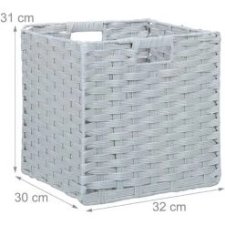 RELAXDAYS 1 X Corbeille De Rangement Plastique Tressé, Panier Poignée étagère Organiseur Vintage, Salle De Bain, 31x32x30 Cm, Gris -Petit rangement Soldes Magasin 65643436 5