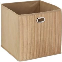 RELAXDAYS 3x Paniers De Rangement Bambou, Corbeille De Salle De Bain Carrée, Boîte Haute, 31 X 31 X 31 Cm, Pliable, Nature -Petit rangement Soldes Magasin 65643439 2