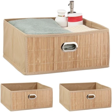 RELAXDAYS 3x Paniers De Rangement En Bambou, Corbeille De Salle De Bain Carrée, Boîte Plate, 14 X 31 X 31 Cm, Pliante, Nature 3 RELAXDAYS 3x Paniers De Rangement En Bambou, Corbeille De Salle De Bain Carrée, Boîte Plate, 14 X 31 X 31 Cm, Pliante, Nature