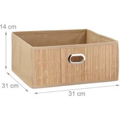RELAXDAYS 1x Panier De Rangement En Bambou, Corbeille De Salle De Bain Carrée, Boîte Plate, 14 X 31 X 31 Cm, Pliante, Nature -Petit rangement Soldes Magasin 65643452 5