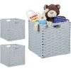 RELAXDAYS 3x Corbeilles De Rangement Plastique Tressé, Panier Poignée étagère Organiseur Vintage, Salle De Bain, 31x32x30 Cm, Gris -Petit rangement Soldes Magasin 65643455 1