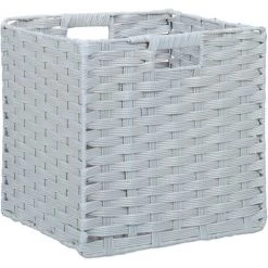 RELAXDAYS 3x Corbeilles De Rangement Plastique Tressé, Panier Poignée étagère Organiseur Vintage, Salle De Bain, 31x32x30 Cm, Gris -Petit rangement Soldes Magasin 65643455 2