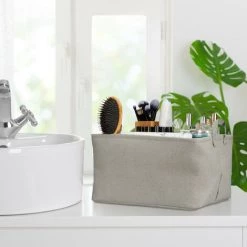 Relaxdays Boîte De Rangement En Tissu, Pliable, Organiseur, HxLxP : 30x48x38 Cm, Caisse à Poignées, Salle De Bain, Gris -Petit rangement Soldes Magasin 65643456 3