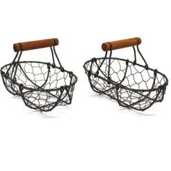 ABCRITAL Paniers à Oeufs Ovales En Fil De Poulet Paniers Antirouille Avec Poignée En Bois Paniers De Rangement De Style Vintage Country. Lot De 2