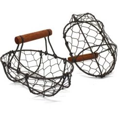 ABCRITAL Paniers à Oeufs Ovales En Fil De Poulet Paniers Antirouille Avec Poignée En Bois Paniers De Rangement De Style Vintage Country. Lot De 2 -Petit rangement Soldes Magasin 65652993 3