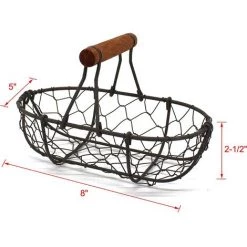 ABCRITAL Paniers à Oeufs Ovales En Fil De Poulet Paniers Antirouille Avec Poignée En Bois Paniers De Rangement De Style Vintage Country. Lot De 2 -Petit rangement Soldes Magasin 65652993 4