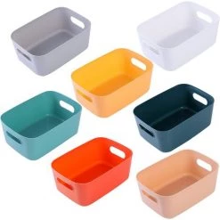 BENOBBY KIDS Lot De 7 Boîtes De Rangement En Plastique, Plusieurs Couleurs Paniers De Rangement Pour Cuisine, Placard, Bureau, Salle De Bain, Jouets, Maison (7 Pack)