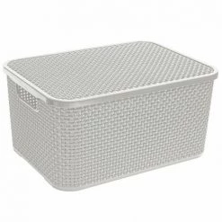 JARDIBRICODECO Panier En Rotin Avec Couvercle 19L Gris
