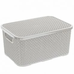 JARDIBRICODECO Panier En Rotin Avec Un Couvercle Gris 10L