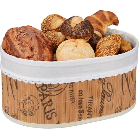 Relaxdays Corbeille à Pain, En Bambou, Insert Tissu, Motif Français, Pains Et Croissants, Panier Ovale, Nature-blanc 3 Relaxdays Corbeille à Pain, En Bambou, Insert Tissu, Motif Français, Pains Et Croissants, Panier Ovale, Nature-blanc