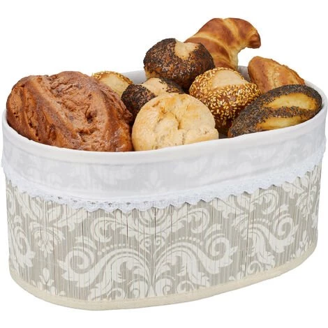 Relaxdays Corbeille à Pain En Bambou, Insert Tissu, Motif Floral, Croissants, Panier Ovale, Petit-déjeuner, Gris-blanc 3 Relaxdays Corbeille à Pain En Bambou, Insert Tissu, Motif Floral, Croissants, Panier Ovale, Petit-déjeuner, Gris-blanc