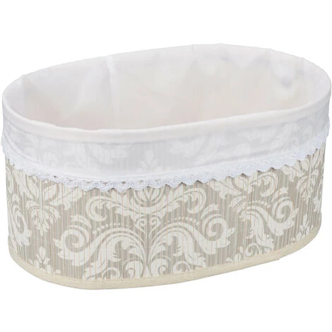 Relaxdays Corbeille à Pain En Bambou, Insert Tissu, Motif Floral, Croissants, Panier Ovale, Petit-déjeuner, Gris-blanc 4 Relaxdays Corbeille à Pain En Bambou, Insert Tissu, Motif Floral, Croissants, Panier Ovale, Petit-déjeuner, Gris-blanc â Image 2