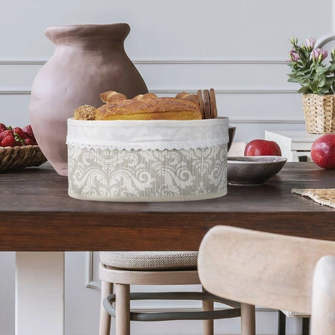 Relaxdays Corbeille à Pain En Bambou, Insert Tissu, Motif Floral, Croissants, Panier Ovale, Petit-déjeuner, Gris-blanc 5 Relaxdays Corbeille à Pain En Bambou, Insert Tissu, Motif Floral, Croissants, Panier Ovale, Petit-déjeuner, Gris-blanc â Image 3