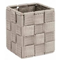 WENKO Gobelet Salle De Bain Adria, Pot Pinceau Maquillage, Polypropylène, 7.5x7.5x9 Cm, Taupe - Gris - Taupe