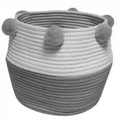 LC Panier + Pompons, Gris/blanc, Diamètre30 X Ht 26 C