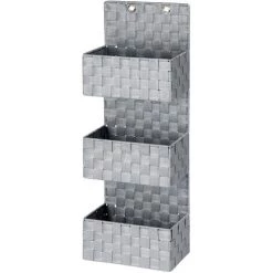 WENKO Organiseur De Salle De Bain à Suspendre Adria, Organisateur Suspendu 3 Paniers De Rangement, Polypropylène, 25x72x15,5 Cm, Gris