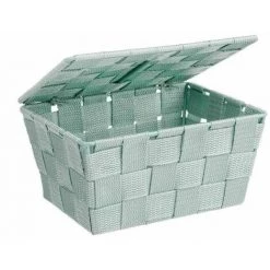 WENKO Panier De Rangement Salle De Bain Avec Couvercle Adria, Petite Boite De Rangement, Polypropylène, 19x14x10 Cm, Menthe