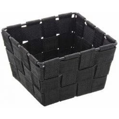 WENKO Petit Panier Salle De Bain Adria Mini, rangement Salle De Bain, Polypropylène, 14x9x14 Cm, Noir - Noir