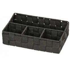 WENKO Organiseur Salle De Bain Adria Petit, Rangement Salle De Bain 4 Compartiments, Polypropylène, 26x17x6.5 Cm, Noir - Noir