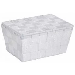 WENKO Panier De Rangement Salle De Bain Avec Couvercle Adria, Petite Boite De Rangement, Polypropylène, 19x14x10 Cm, Blanc - Blanc