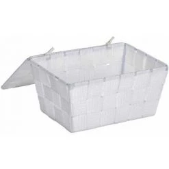 WENKO Panier De Rangement Salle De Bain Avec Couvercle Adria, Petite Boite De Rangement, Polypropylène, 19x14x10 Cm, Blanc - Blanc -Petit rangement Soldes Magasin 6580363 3