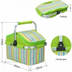 Ensoleillé Panier Isotherme Pliable De 20 L Pour Pique-nique, Camping, Randonnée, Plage, Barbecue, Pique-nique En Plein Air (vert) -Petit rangement Soldes Magasin 65823025 3