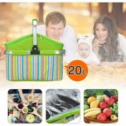 Ensoleillé Panier Isotherme Pliable De 20 L Pour Pique-nique, Camping, Randonnée, Plage, Barbecue, Pique-nique En Plein Air (vert) -Petit rangement Soldes Magasin 65823025 5