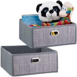 RELAXDAYS 2x Paniers De Rangement En Bambou, Corbeille De Salle De Bain Carrée, Boîte Plate, 14 X 31 X 31 Cm, Pliante, Gris