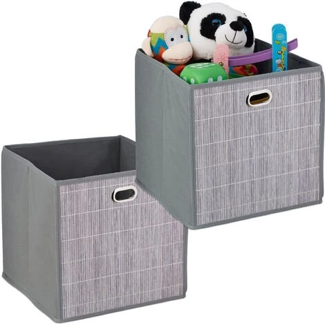RELAXDAYS 2x Paniers De Rangement Bambou, Corbeille De Salle De Bain Carrée, Boîte Haute, 31 X 31 X 31 Cm, Pliable, Gris 3 RELAXDAYS 2x Paniers De Rangement Bambou, Corbeille De Salle De Bain Carrée, Boîte Haute, 31 X 31 X 31 Cm, Pliable, Gris