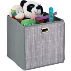 RELAXDAYS 1x Panier De Rangement Bambou, Corbeille De Salle De Bain Carrée, Boîte Haute, 31 X 31 X 31 Cm, Pliable, Gris