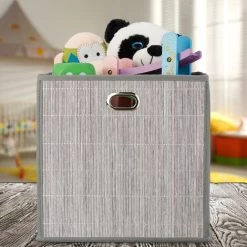 RELAXDAYS 1x Panier De Rangement Bambou, Corbeille De Salle De Bain Carrée, Boîte Haute, 31 X 31 X 31 Cm, Pliable, Gris -Petit rangement Soldes Magasin 65848041 3