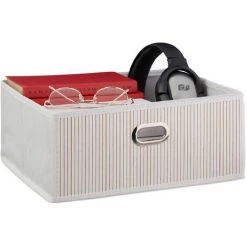 RELAXDAYS 1x Panier De Rangement En Bambou, Corbeille De Salle De Bain Carrée, Boîte Plate, 14 X 31 X 31 Cm, Pliante, Blanc