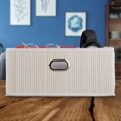 RELAXDAYS 5x Paniers De Rangement En Bambou, Corbeille De Salle De Bain Carrée, Boîte Plate, 14 X 31 X 31 Cm, Pliante, Blanc -Petit rangement Soldes Magasin 65848065 3