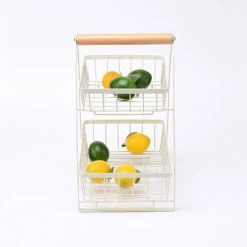 Corbeille à Fruits à 2 Niveau Cuisine Panier De Rangement Multifonctionnel Étagère Fruits Et Légumes Panier Égouttoir - Blanc LBF 8 Corbeille à Fruits à 2 Niveau Cuisine Panier De Rangement Multifonctionnel Étagère Fruits Et Légumes Panier Égouttoir - Blanc LBF -Petit rangement Soldes Magasin 65884981 2