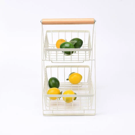 Corbeille à Fruits à 2 Niveau Cuisine Panier De Rangement Multifonctionnel Étagère Fruits Et Légumes Panier Égouttoir - Blanc LBF 4 Corbeille à Fruits à 2 Niveau Cuisine Panier De Rangement Multifonctionnel Étagère Fruits Et Légumes Panier Égouttoir - Blanc LBF – Image 2