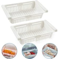 MEZHENG 2 Pack Boîte De Rangement Frigo Réfrigérateur Escamotable Avec Organisateur De Tiroir Multifonction Pour Réfrigérateur Cuisine Garde-Manger Étagère (Color : White) -Petit rangement Soldes Magasin 65889350 5
