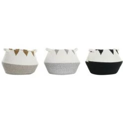 BRICOMARTEAU Panier DKD Home Decor Noir Gris Coton Blanc Moutarde (36 X 36 X 26 Cm) (3 Pcs)