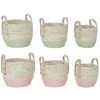 BRICOMARTEAU Set De Basket DKD Home Decor Naturel Rose Vert Fibre (2 Pcs) (30 X 30 X 32 Cm)