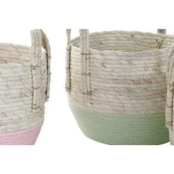 BRICOMARTEAU Set De Basket DKD Home Decor Naturel Rose Vert Fibre (2 Pcs) (30 X 30 X 32 Cm) -Petit rangement Soldes Magasin 65925973 4