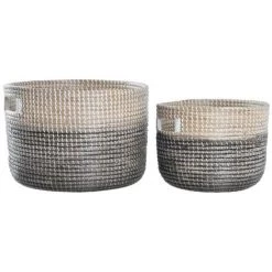 BRICOMARTEAU Set De Basket DKD Home Decor Naturel Gris Herbier Marin (42 X 42 X 30 Cm) (2 Pcs)