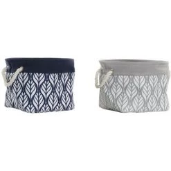 BRICOMARTEAU Panier DKD Home Decor 8424001856411 Volet Gris Polyester Blanc Blue Marine Boho Feuille D'une Plante (29 Cm) (2 Pcs) (29 X 29 X