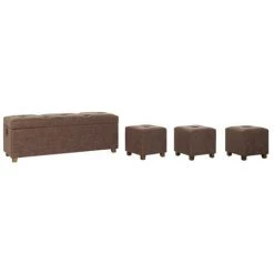 BRICOMARTEAU Coffre DKD Home Decor Bois Marron Lin (121 X 41 X 45.5 Cm) (33.5 X 33.5 X 32 Cm) (4 Pcs)