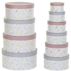 BRICOMARTEAU Jeu De Caisses De Rangement Empilables DKD Home Decor Fleurs Rond Carton