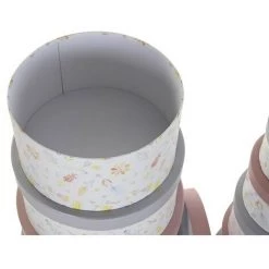 BRICOMARTEAU Jeu De Caisses De Rangement Empilables DKD Home Decor Fleurs Rond Carton -Petit rangement Soldes Magasin 65930930 3